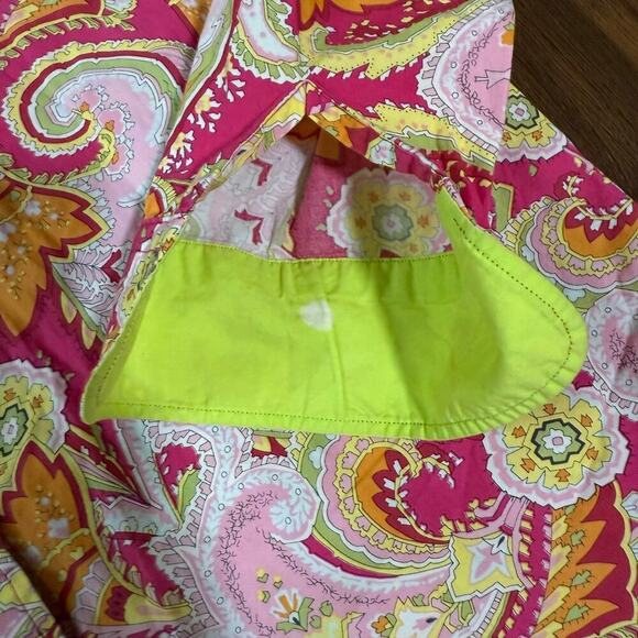 Lauren Ralph Lauren Paisley Cotton Button Up Neon Pink Green Funky Retro Sz M - Picture 6 of 7